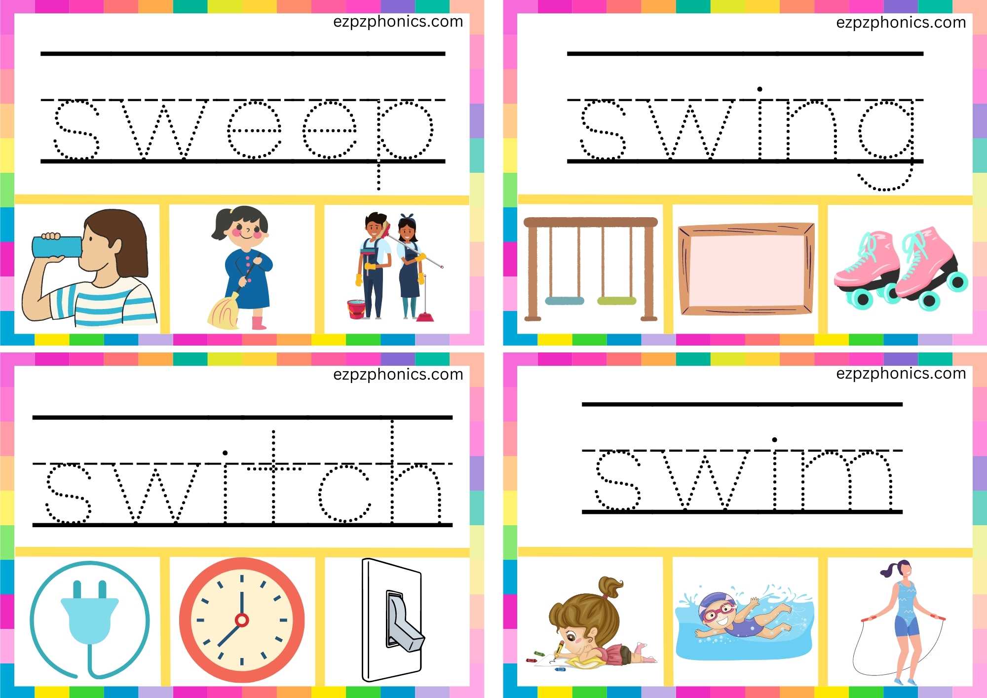 SW Beginning Blends Clip Cards Trace The Words And Clip The Correct Images Set 1